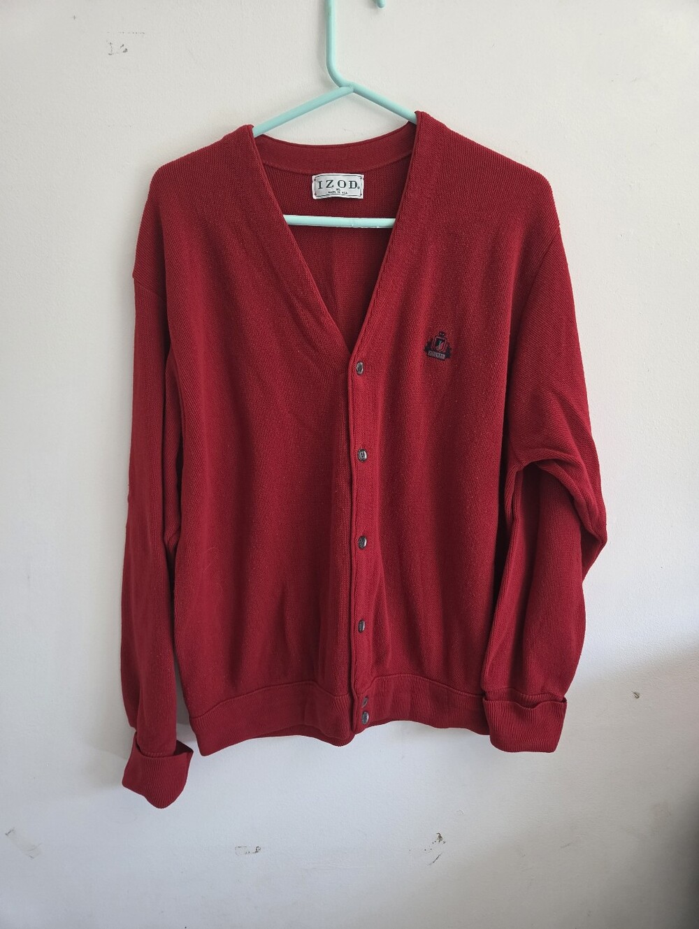 Vintage IZOD Men’s XL Red Cardigan Sweater USA Made 100% Acrylic Button Front